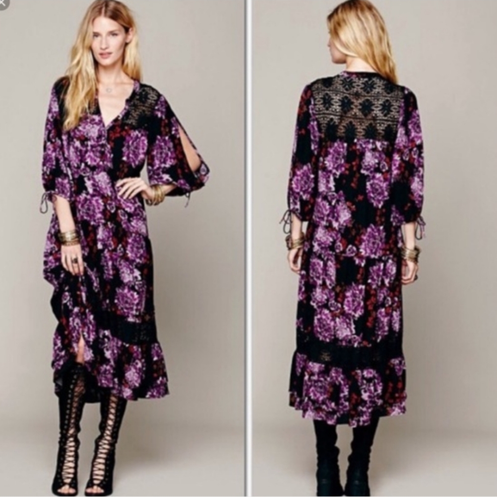Free People Breathing Jasmine Floral Boho Midi Dress Size XS